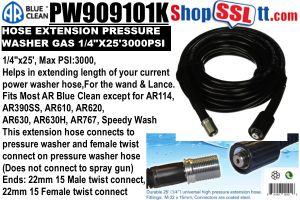 HOSE EXTENSION PRESSURE WASHER 1/4" X 25' 22MM 15 MALE TWIST CONNECT, 22MM 15 FEMALE TWIST CONNECT