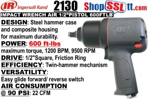 WRENCH IMPACT AIR 1/2" 600FTLB 1200BPM 9500RPM 22CFM@90PSI HD