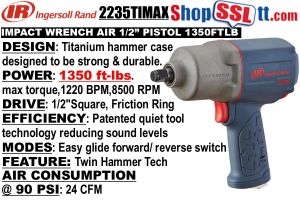 WRENCH IMPACT AIR 1/2"1350 FTLB 1220BPM 8500RPM 24CFM@90 PSI 1/4NPT
