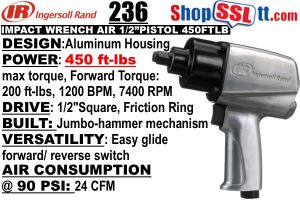 WRENCH IMPACT AIR 1/2" 450FTLB 1200BPM 7400RPM 24CFM@90 PSI 1/4NPT
