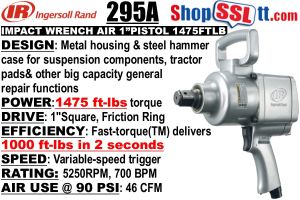 WRENCH IMPACT AIR 1" 1475FTLB 700BPM 5250RPM 46CFM@90 PSI1/2"NPT PISTOL GRIP