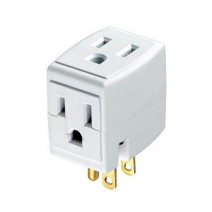 ADAPTOR OUTLET LEVITON GROUNDED TRIPLE CUBE, WHT