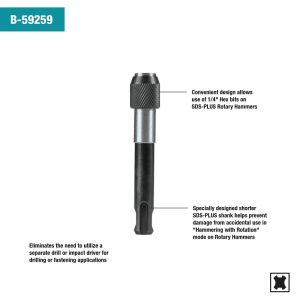 ADAPTER SDS+-1/4HEX 3-1/8 3-1/8"L MAG SLEEVE ROTHAM