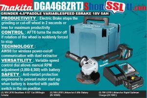 GRINDER 4.5"PADDLE 18V BL 5A VARIABLE SPEED MAKPAC AFT AWS