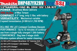 DRILL 1/2" HAMMER 350#18V+ DCL180Z 18V VACUUM 2X1.5A