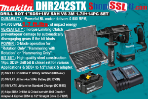 DRILL ROT 1"SDS+18V 5AH VS 3M 1.7#+14PC SDS+ BIT/CHISEL SET