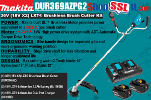 BRUSHCUTTER 17"BL 36V 2X6.0AH UHANDLE EQUIVALENT TO 30CC 1.3HP ENGINE
