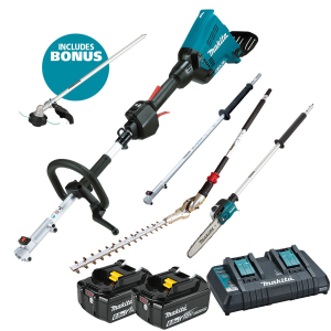 MULTITOOL POWERHEAD + 4 ATTACHMENTS 36V 6AH KIT+ BRUSHCUTTER + POLESAW + HEDGETRIMMER + EXT-SHAFT