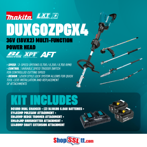 MULTITOOL POWERHEAD + 4 ATTACHMENTS 36V 6AH KIT+ BRUSHCUTTER + POLESAW + HEDGETRIMMER + EXT-SHAFT