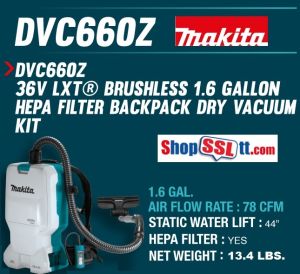 VACUUM BACKPACK 1.6G 36V BARETOOL 6L 78CFM 44"WATERLIFT