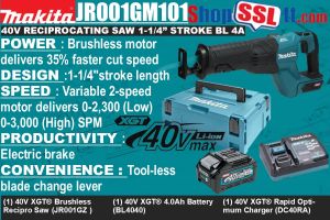 SAW RECIPROCATING 1.25"STROKE 40V XGT 4A BL XGT EBRAKE 2SPEED + MAKPAC