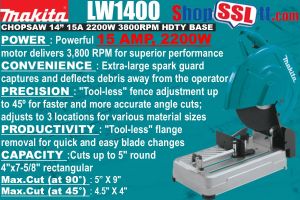 CHOPSAW 14"15A 2200W HEAVYDUTY BASE TOOLESS 3800R 4X7.6SQ