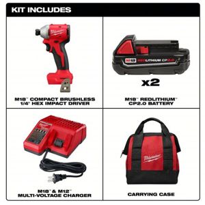 DRILL IMPACT DRIVER 1700# KIT 2X 2AH 1/4" M18 COMPACT BRUSHLESS