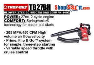 BLOWER LEAF 27CC 2CYC 450CFM GAS 205MPH 14OZ-TANK TROY-BILT
