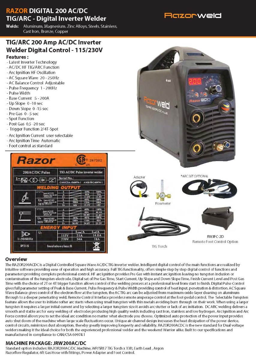 JTA-JRW200ACDC spec sheet